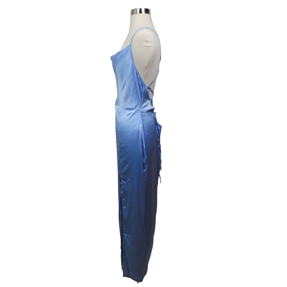 SHEIN SXY Sky Blue Satin Strappy Glam Backless Midi Dress Size 8-10 - Picture 6 of 11